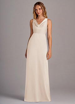 Azazie Wrenlee Bridesmaid Dresses White Alabaster A-Line Stretch Satin Dress image4
