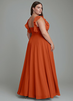 Azazie Leilani Bridesmaid Dresses Burnt Orange A-Line Pleated Chiffon Dress image7