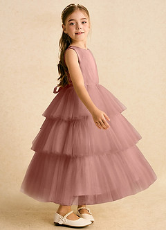 Azazie Marshmallow vestidos de niña de las flores Vestido de Rosa De Cedro de Tul de Princesa con Lazo image3