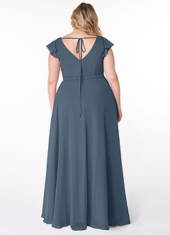 Azazie Claudine Schlussverkauf A-Linie Flatterhülse Chiffon Kleid Neptunblau image8