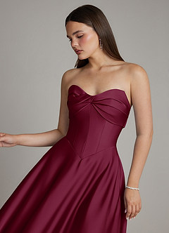 Azazie Meleena Bridesmaid Dresses Mulberry A-Line Strapless Stretch Satin Dress image4