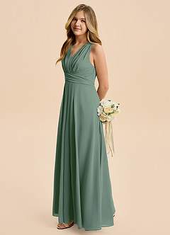 Azazie Kirsten Junior Eucalyptus A-Line Pleated Chiffon Dress image5