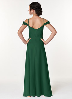 Azazie Alivia Junior Dark Green A-Line Off the Shoulder Chiffon Dress image2
