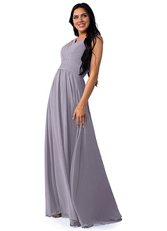 Azazie Pierrette Bridesmaid Dresses Fog A-Line Pleated Chiffon Dress image19