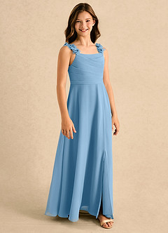Azazie Masie Girls Formal Jurken voor bloemenmeisjes A-Lijn Jurk van Chiffon Geplooide Staal Blauw image1