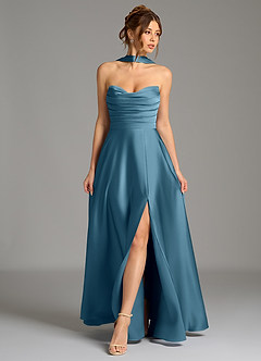 Azazie Ayla Suknie dla druhen Linia A Gorset Satyna elastyczna Do ziemi Sukienka image1