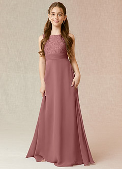 Azazie Snow Junior Jurk van Chiffon met A-Lijn Kant Woestijnroos image1