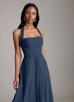 Azazie Clarisa Bridesmaid Dresses Dark Navy A-Line Pleated Chiffon Dress image3