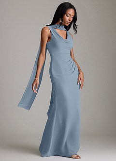 Azazie Linelle Bridesmaid Dresses Dusty Blue Mermaid Pleated Chiffon Dress image8