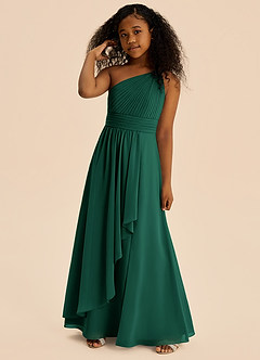 Azazie Skye Junior Emerald A-Line Pleated Chiffon Dress image4