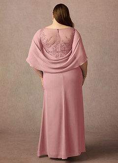 Azazie Hera Mère de la mariée Robes Robe Trapèze en Mousseline de soie Capelette en dentelle Rose Poussiéreuse image7