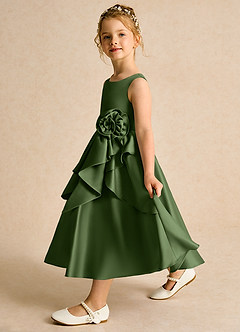 Azazie Hermia Flower Girl Klänningar Klänning A-Line i Matt satäng Ärmlös image4