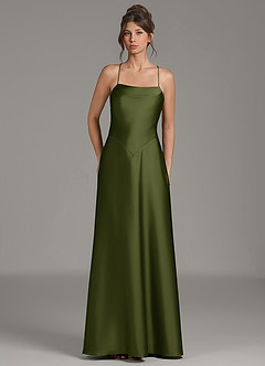 Azazie Eris Bridesmaid Dresses Olive A-Line Pleated Stretch Satin Dress image1