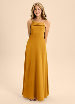 Azazie Anselie Junior Vestido de Caramelo de Satén Elástico de Corte En A con Vestidos sin tirantes image4