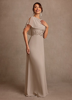Azazie Frieda Mother of the Bride Dresses Taupe A-Line Applique Chiffon Dress image4