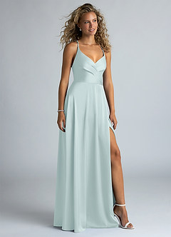 Azazie Davis Bridesmaid Dresses Mist A-Line Pleated Stretch Satin Dress image5