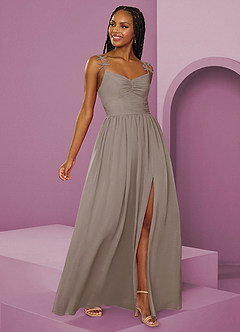 Barbie ♥ Azazie Brautjungfernkleider A-Linie Plissee Chiffon Kleid Taupe image7