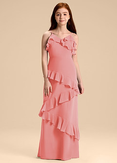 Azazie Evara Junior Vestido de Coral de Gasa de Corte en A image3
