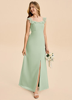 Azazie Cindy Junior Dusty Sage A-Line Ruched Chiffon Dress image4