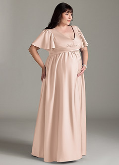 Azazie Verna Maternity Bridesmaid Dresses A-Line Ruched Stretch Satin Floor-Length Dress image12