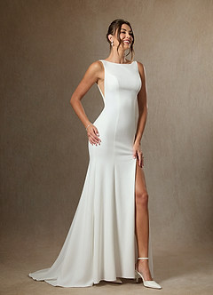 Azazie Raven Wedding Dresses Diamond White Sand Mermaid Side Slit Tulle Dress image5