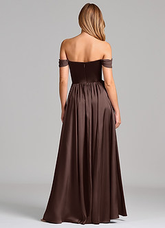 Azazie Raisa Bridesmaid Dresses Ganache A-Line Off the Shoulder Stretch Satin Dress image5