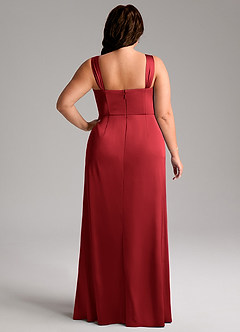 Azazie Denice Bridesmaid Dresses Scarlet Sheath Pleated Stretch Satin Dress image11