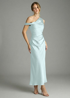 Azazie Emerson Bridesmaid Dresses Sea Glass Mermaid Off the Shoulder Stretch Satin Dress image3