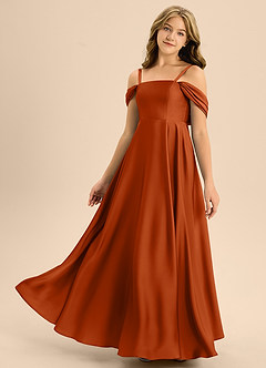 Azazie Rowena Junior Burnt Orange A-Line Bow Stretch Satin Dress image6