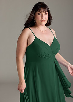 Azazie Akita Vestidos de damas de honor Vestido de Verde Oscuro de Gasa de Corte en A image10