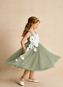 Azazie Dovey Robe Demoiselle D'honneur Fillette Robe Princesse en Tulle Arc Pistache image5