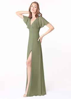 Azazie Kimber Bridesmaid Dresses Pistachio A-Line Flounce Sleeve Chiffon Dress image3