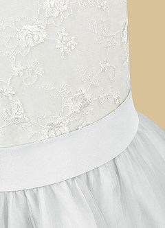 Azazie Vetty Flower Girl Dresses Diamond White A-Line Lace Tulle Dress image11