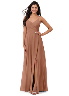Azazie Lennon Abiti da Damigella Abito A-Line in Chiffon Pizzo Bronzo image1