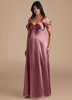 Azazie Rhea Maternity Bridesmaid Dresses A-Line Pleated Metallic Satin Floor-Length Dress image1