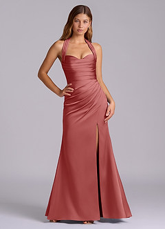 Azazie Destiny Bridesmaid Dresses Antique Rose Mermaid Sweetheart Neckline Stretch Satin Dress image6