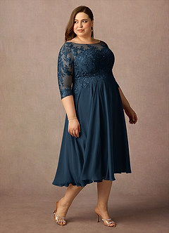 Azazie Marge Mother of the Bride Dresses Dark Navy A-Line Scoop Lace Chiffon Dress image10