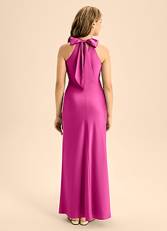 Azazie Doretta Junior Fuchsia A-Line Pleated Stretch Satin Dress image2