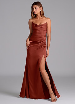 Azazie Claudelle At-home Try On Dresses Dusty Blue Mermaid Strapless Stretch Satin Dress image1