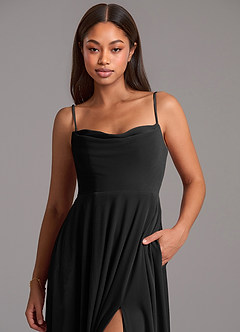 Azazie Elle At-home Try On Dresses Black A-Line with Pockets Velvet Dress image2