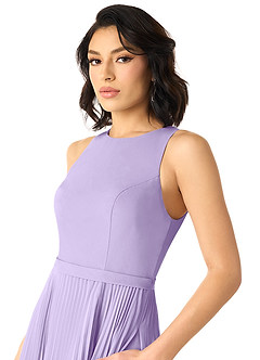 Azazie Lindie Bridesmaid Dresses Lilac A-Line Scoop Pleated Chiffon Dress image4