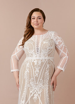 Azazie Yoki Hochzeitskleider Meerjungfrau-Linie Schaufel Tüll Kleid Diamantweiß Nude image11