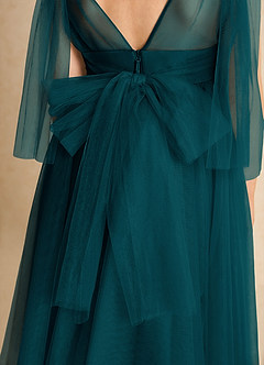 Azazie Dori Robe Demoiselle D'honneur Fillette Robe Trapèze en Tulle Rayé Vert Pin image7