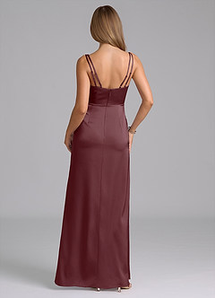 Azazie Leo Final Sale Sangria Sheath Pleated Stretch Satin Dress image3