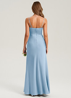 Azazie Lidia Bridesmaid Dresses Powder Blue Mermaid Side Slit Stretch Satin Dress image8