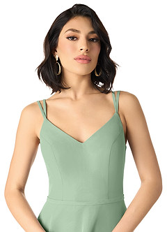 Azazie Janine Brautjungfernkleider A-Linie V-Hals Chiffon Kleid Matcha image3