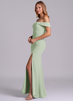 Azazie Luciana Brudtärnklänningar Klä av Tubklänning i Chiffong Av axeln Dusty Sage Konvertibel image4