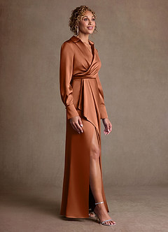 Azazie Jacinta vestidos de madre de la novia Vestido de Cobre de Satén Elástico de Corte Recto con Plisado image4