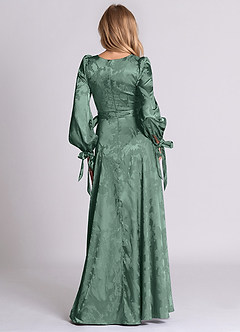 Azazie Leonia 신부 들러리 드레스 A라인 긴팔 자카드 바닥 길이 드레스 image5