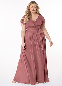 Azazie Jael Bridesmaid Dresses Desert Rose A-Line V-Neck Mesh Dress image7